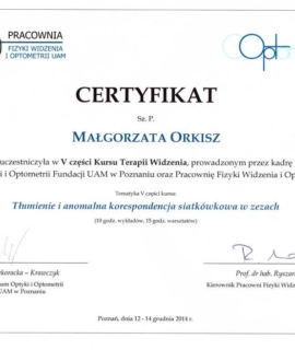 Tłumienie i anomalna korespondencja siatkówkowa w zezach. Kurs terapii widzenia, cz. V, UAM, Poznań 2014