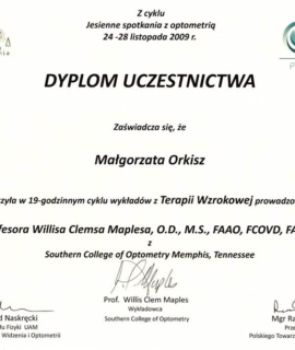 Terapia wzrokowa – wykłady. Prof. Willis Clem Maples, Jesienne Spotkania z Optometrią 2009