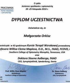Kurs terapii wzrokowej. Prof. Willis Clem Maples, Dr Steen Aalberg, Jesienne Spotkania z Optometrią 2010