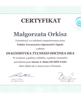 Diagnostyka tylnego odcinka oka. Imran. A. Khan, PTOO, Poznań, 2012