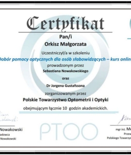 Dobór pomocy optycznych dla osób słabowidzących. Dr Jorgen Gustafsson. PTOO, Sieradz, 2020