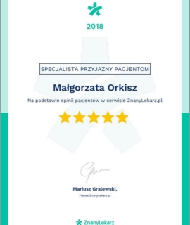 Specjalista przyjazny pacjentom. Serwis ZnanyLekarz.pl, 2018