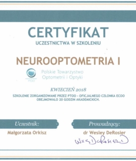 Optometria I. Dr Wesley DeRosier, PTOO, 2018
