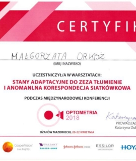 Stany adaptacyjne do zeza, tłumienie i anomalia, korespondencja siatkówkowa, Ożarów Mazowiecki 2018