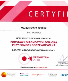 Podstawy diagnostyki dna oka przy pomocy soczewki Volka, Ożarów Mazowiecki 2018